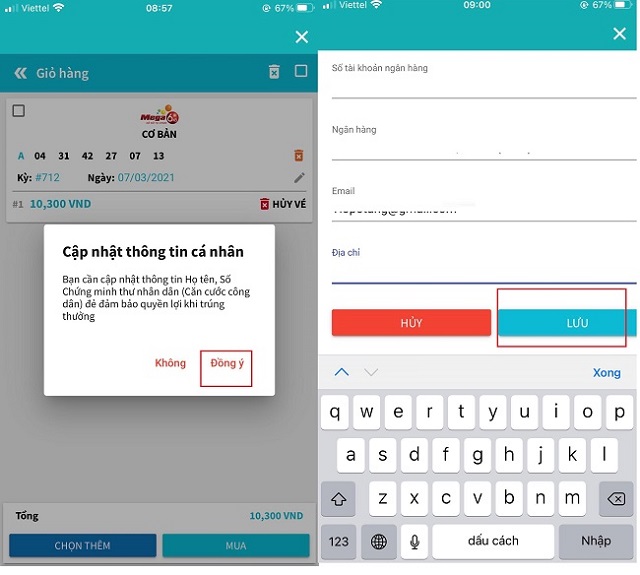 Thực hiện cập nhật thông tin cá nhân theo yêu cầu khi mua vé số Vietlott Thực hiện cập nhật thông tin cá nhân theo yêu cầu khi mua vé số Vietlott