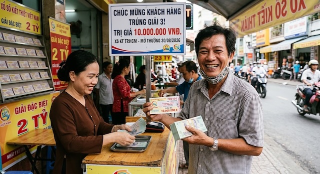 Hình ảnh người mua vé số trúng giải 3 nhận tiền thưởng tại các đại lý Hình ảnh người mua vé số trúng giải 3 nhận tiền thưởng tại các đại lý